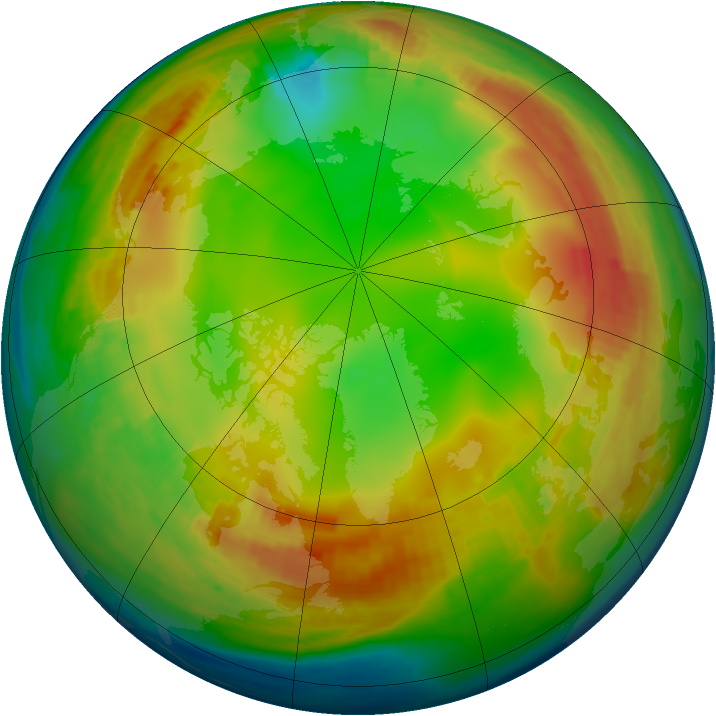 Arctic ozone map for 14 January 1991
